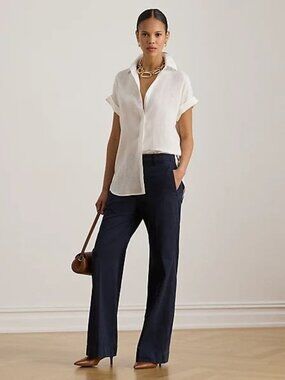 $145 Lauren Ralph Lauren Stretch Cotton Chino Flare Pant Navy Size 10